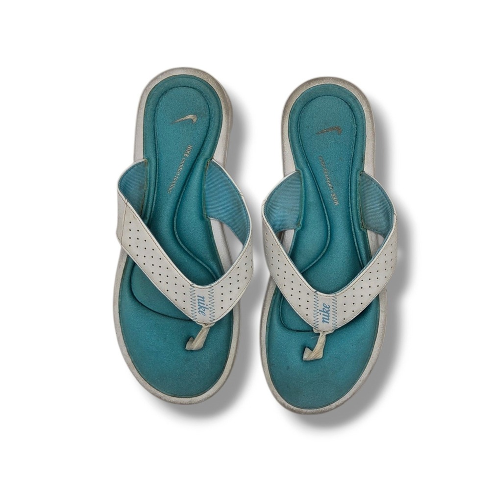 Nike Comfort Thong Sandals Womens 10 White Polarized Blue 354925-143